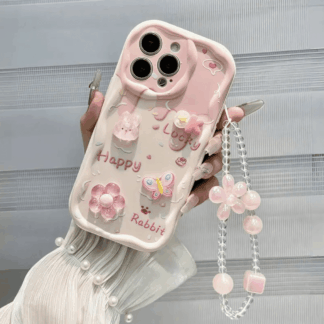 可愛い 3D スマホケース ピンク バニー